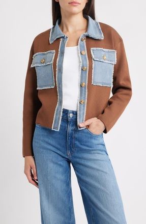 ZOE AND CLAIRE Knit & Denim Trucker Jacket in Brown/denim at Nordstrom, Size Small