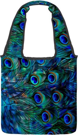 Generic Abstract Blue Peacock Background Reversible Canvas Shoulder Tote - Double-Sided Print, 12oz Cotton, 27cm Drop, Fold-Flat Bag for Travel, Shopping, Str