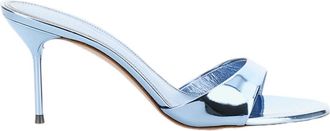 PARIS TEXAS Light Blue Patent Leather Mule Sandals with Stiletto Heel
