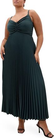 City Chic Ariana Pleated Sleeveless Dress in Emerald at Nordstrom, Size Xxxs