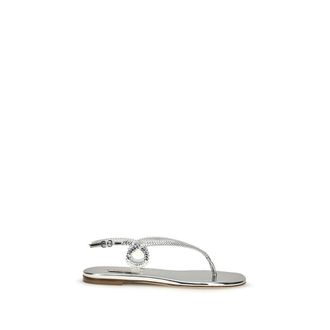 Casadei Zilveren Kalfskleder Bos Taurus Platte Sandalen