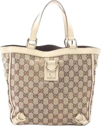 Gucci Pre-owned Abbey GG Canvas Tote Bag - Dames - Vintage Shopper - Beige - ONE Size - Leer - Vintage