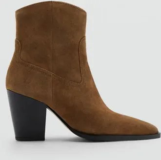 Mango Stivaletti crosta di cuoio tacco blocco marrone tabacco - Donna - 35 - MANGO