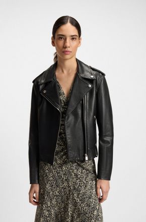 Boss Orange by Hugo Boss Lederjacke BOSS ORANGE Sandy Premium Damenmode, Damen, Gr. 34, schwarz (schwarz 001), Obermaterial: 100% B&uuml;ffelleder, unifarben, Jacken Lederjacke, mi