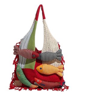 Generic 3D Fish Knitted Tote Bag,Cute Cartoon Fish Patchwork Shoulder Bags,Large Capacity Bohemian Hobo Handbag for Travel Vacation (D)