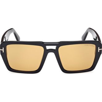 Tom Ford Redford 56mm Navigator Sunglasses in Shiny Black /Amber at Nordstrom