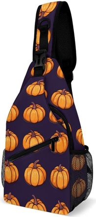 Generic Pump-kin Pattern Halloween Mens Print Crossbody Large Sling Backpack Casual Chest Bag Gift for Traveling Hiking Workout