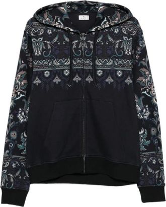 Etro Hoodie met volledige rits en paisleyprint - Heren - Vesten met rits - Zwart - S - Katoen - Hoodies & sweatvesten