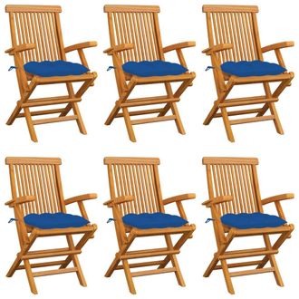vidaXL Sillas De Jard&iacute;n Con Cojines Azules 6 Pcs Massive Teak - 340387