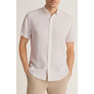 Bonobos Slim Fit Striped Short Sleeve Shirt in Sand Texture Stripe Linen at Nordstrom, Size Xx-Large