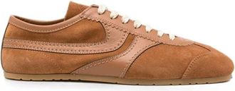 Dries Van Noten Dries Van Noten Uomos Sneakers in pelle di vitello scamosciata marrone chiaro, caratterizzate da una silhouette bassa, chiusura con lacci e suola piat
