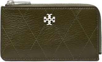 Tory Burch Charlie Quilted Leather Zip Card Case in Leccio at Nordstrom