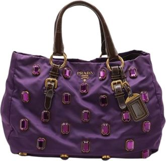 Prada Pre-owned Handbags, female, Purple, Size: ONE SIZE Pre-owned Tessuto Pietre Tote Bag