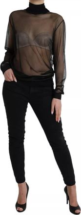 Dolce & Gabbana Black Mesh Turtleneck Sheer Blouse Womens Top (Pre-Owned)