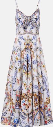 Camilla Embellished printed linen midi dress