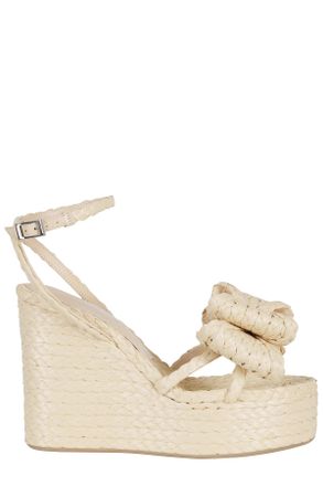 Mach & Mach Nude Le Cadeau Bow Raffia-Upper Leather Sandals