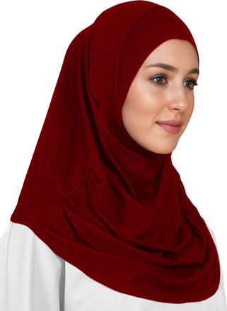 Lina & Lily Modal Jersey Muslim Amira Instant Hijab Scarf One Piece Ready-To-Wear (Dark Red)