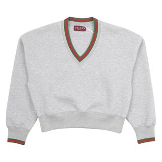 Gucci Web-streep V-hals Sweatshirt - Dames - Sweatshirts - Grijs - XS - Katoen - Hoodies & sweatvesten