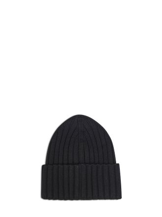 Moncler Womens Beanie Ribbed Wool Black Virgin Hat
