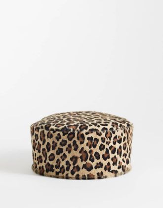 Asos Hair On - Berretto in pelle con stampa leopardata-Multi