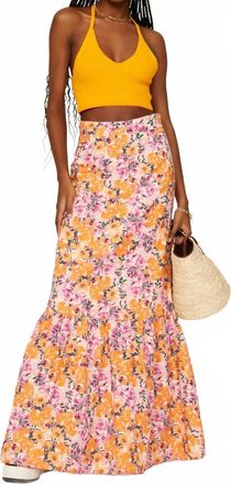 Something Navy Floral Tiered Skirt In Orange Combo