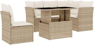 vidaXL Juego De Sof&aacute;s Jard&iacute;n Con Cojines 6 Pzas Rat&aacute;n Sint&eacute;tico Beige Vidaxl