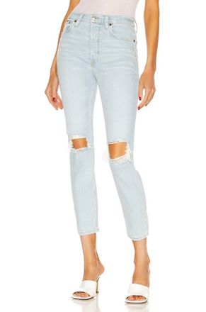 Re/Done 90S High Rise Ankle Crop Jeans In Destroyed Icy Blue