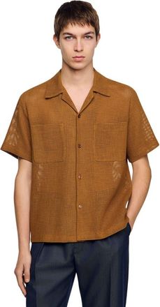 Sandro Openwork mesh shirt in Camel at Nordstrom, Size Xx-Large