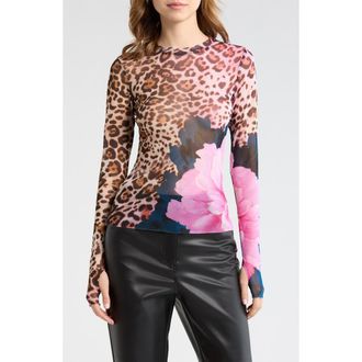 AFRM Kaylee Floral Mesh Top in Animal Block Peony at Nordstrom, Size X-Small