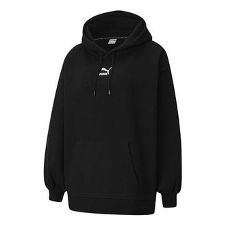 Puma (WMNS) PUMA Classics Oversized Logo Printing Hoodie Black 530280-01