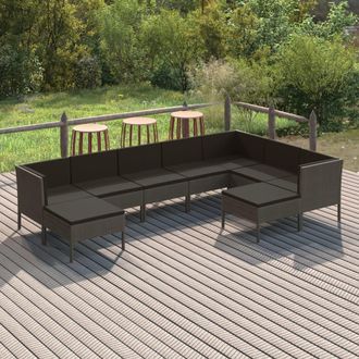 vidaXL Set De Muebles De Jard&iacute;n 9 Pzas Y Cojines Rat&aacute;n Sint&eacute;tico Gris Vidaxl