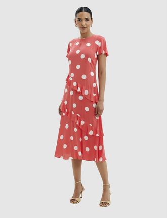Finery Petite Sierra Asymmetric Ruffle Dress in Red Spot at Nordstrom, Size 10