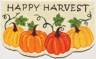Imports Decor Happy Harvest Pumpkin Coir Door Mat, Fall Autumn Coconut Fiber Doormat with Non-Slip PVC Backing, Thanksgiving Indoor Outdoor Entryway Rug