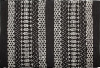 Beliani Beliani - Alfombra Negra Con Rect&aacute;ngulo Blanco 140 X 200 Cm Estilo Moderno Contempor&aacute;neo Tejida A Mano De Cuero Y Algod&oacute;n Hecha A Mano Sokun