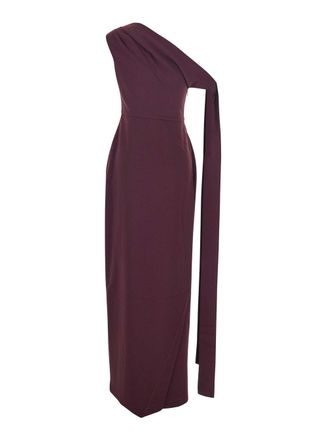 Solace London One-Shoulder Draped Dress - Burgundy