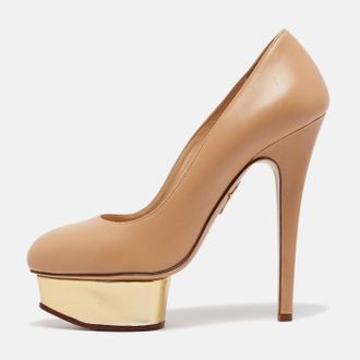 Charlotte Olympia Beige Leather Dolly Platform Pumps