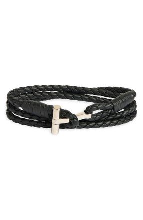 Tom Ford Mens Scoubidou Braided Leather Bracelet in Naa Black at Nordstrom, Size X-Large