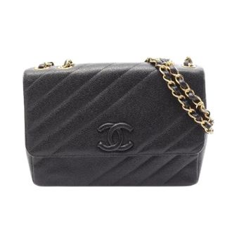 Chanel Pre-owned Caviar Skin Shoulder Bag - Bias Stitch Coco Mark - Dames - Pre-owned - Zwart - Maat: ONE Size Leer