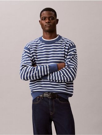 Calvin Klein Jeans Calvin Klein Mens Smooth Cotton Stripe Easy Sweater - Navy - XL
