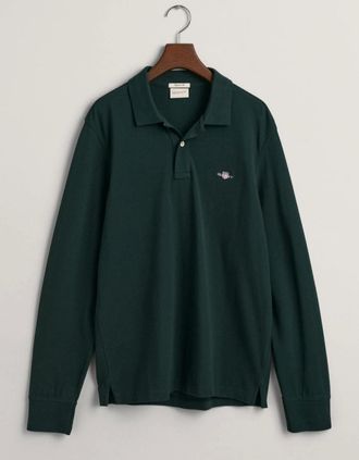 GANT Mens GANT Reg Shield Long-Sleeve Pique Rugger Top, Tartan Green - Size: 38