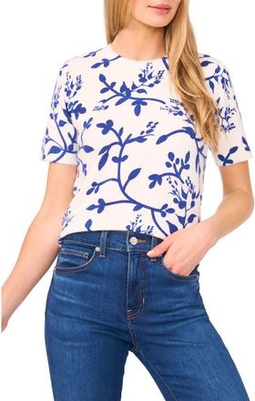CeCe by Cynthia Steffe Printed Vines Short Sleeve Sweater in New Ivory at Nordstrom Rack, Size X-Large