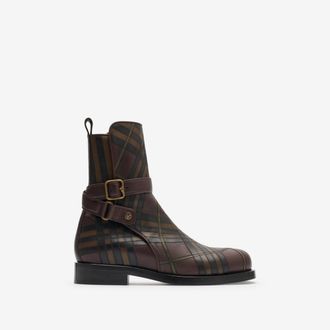 Burberry Check Leather Ledger Jodphur Boots, Size: 43