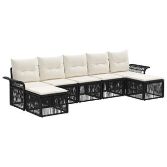 vidaXL Conjunto De Sof&aacute;s De Jard&iacute;n 7 Pcs Negro Rat&aacute;n Sint&eacute;tico Vidaxl