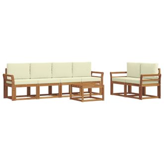 vidaXL Conjunto De Sof&aacute;s De Exterior Con Coj&iacute;n 7 Pcs Natural Y Crema Vidaxl