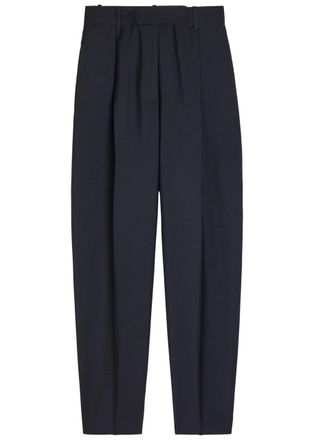 R&oacute;he Daria Pleated Wool-blend Trousers - Navy - 34 (UK6 / XS)