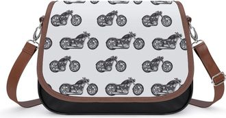 Generic Motorcycle Pattern Crossbody Bag Womens Handbag PU Message Bags Shoulder Purse with Adjustable Strap