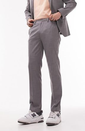 Topman Slim Fit Stretch Flat Front Suit Pants in Grey at Nordstrom, Size 30 X 30