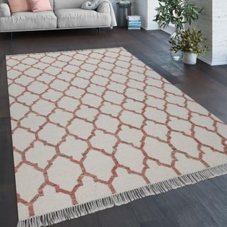 Paco Home Paco Home - Alfombra Sal&oacute;n Motivo Marroqu&iacute; Flecos Tejida A Mano Lana Multicolor 140x200 Cm