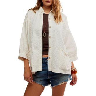 Free People Just Like Me Relaxed Fit Cotton Seersucker Button-Up Shirt in Coconut Milk at Nordstrom, Size X-Small