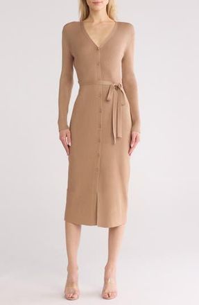 Tash And Sophie Long Sleeve Button Front Sweater Dress in Camel at Nordstrom Rack, Size X-Large